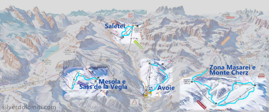 skimap con le piste facili di Arabba.