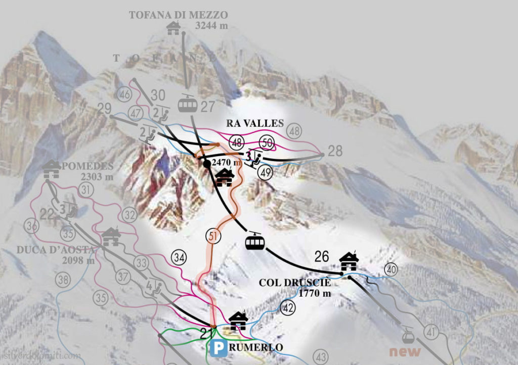 Cartina pista Forcella Rossa di Cortina d'Ampezzo.